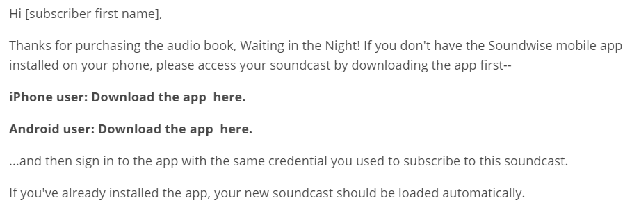 audiobook purchase email template